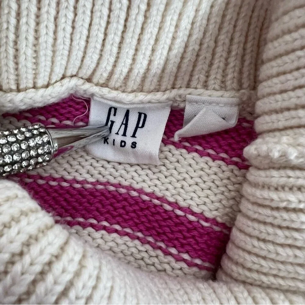 GAP Pink and Cream Striped Turtleneck Sweater knit stripes candy color pink